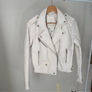 Blank NYC Off-White Faux Leather Moto Jacket with Silver Hardware